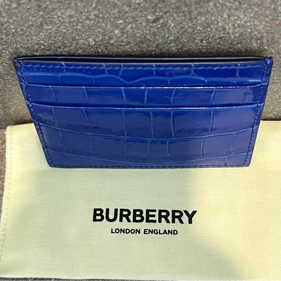 BURBERRY Croc-Embossed Calfskin Leather TB Monogram Card Holder, Knight Blue,NWT - Picture 9 of 17